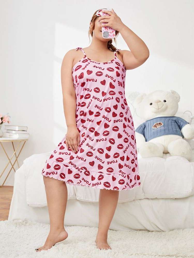  Ruffle Hem Heart Women Plus Sleep  Lounge 586