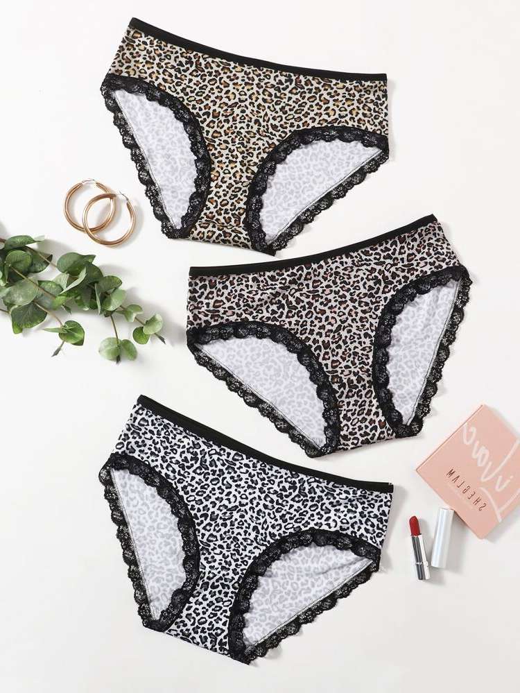 Contrast Lace Leopard Sexy Plus Size Panties 4169