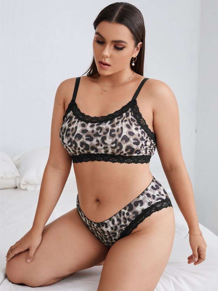  Contrast Lace Leopard Sexy Women Plus Intimates 8845