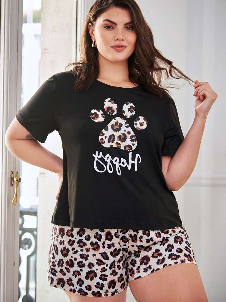  Leopard  Plus Size Pajama Sets 708