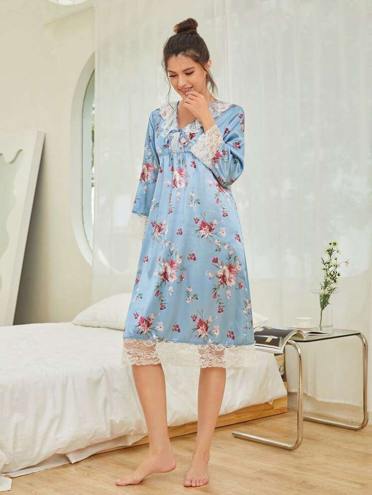 Elegant Bow Floral Women Sleep  Lounge 2815