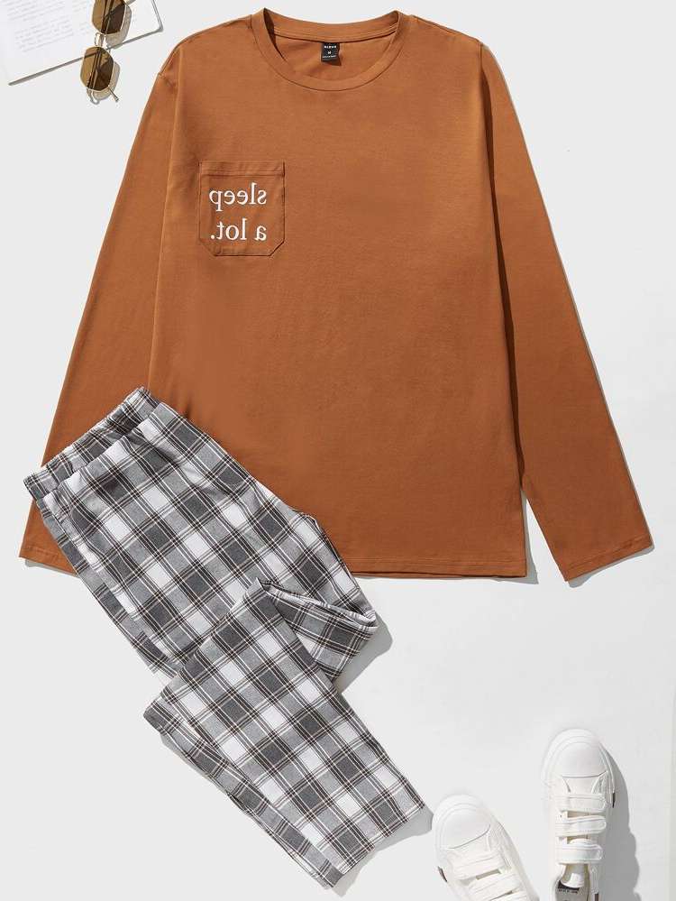  Slogan Long Sleeve Men Loungewear Sets 8083