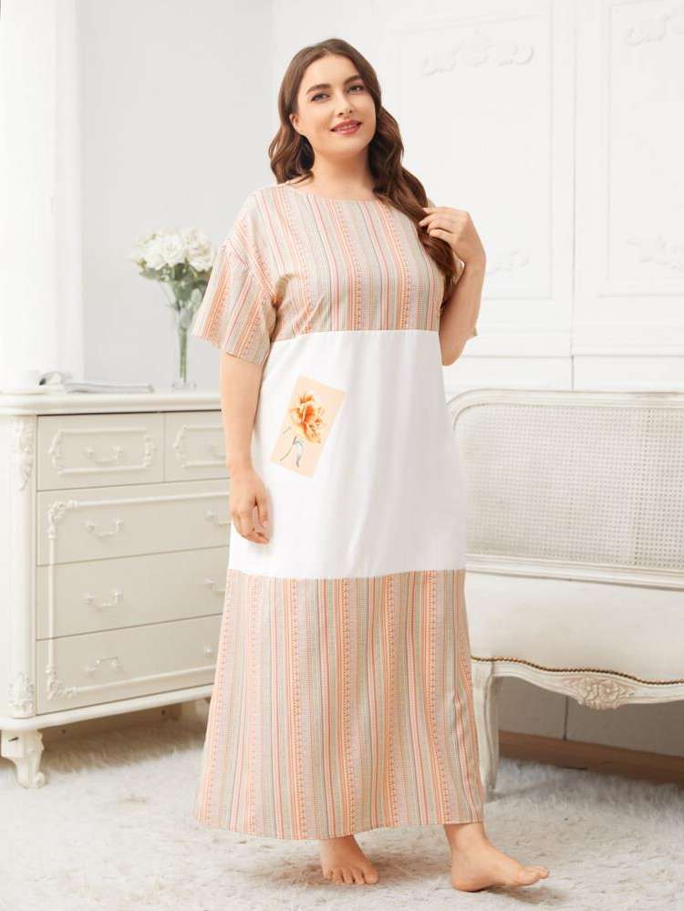  Round Neck Multicolor Plus Size Nightgowns  Sleepshirts 1552