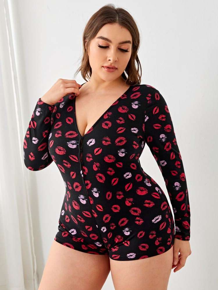  Deep V Neck Plus Size Sleep Jumpsuits 3449