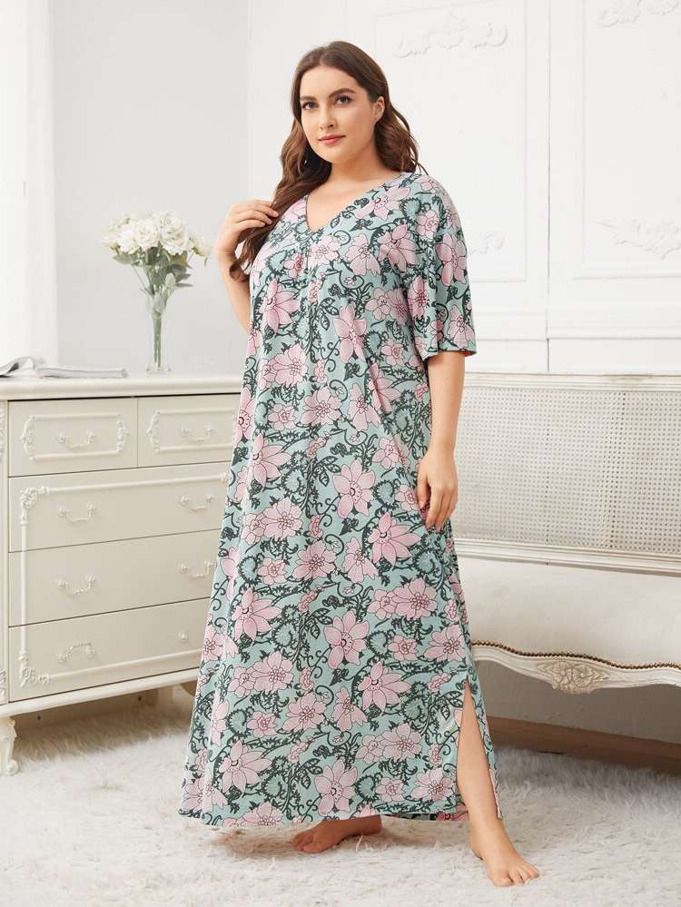  Half Sleeve Casual Floral Women Plus Sleep  Lounge 7032