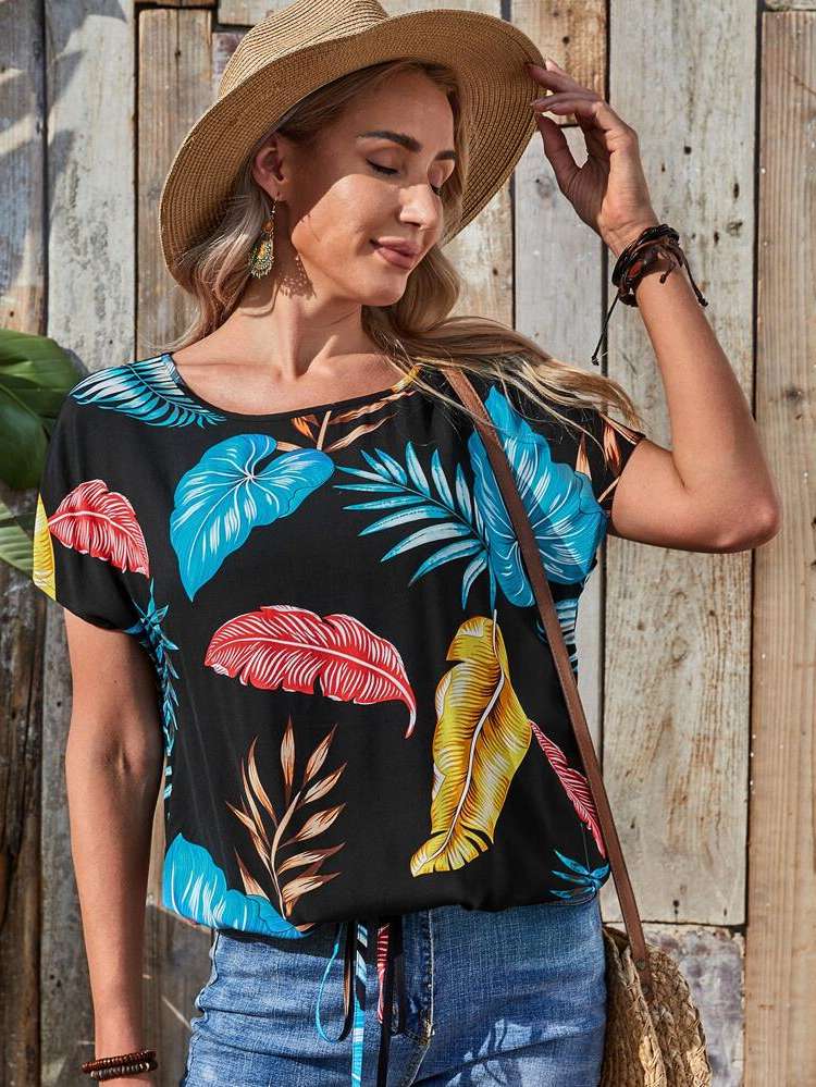 Multicolor Tropical Women Blouses 611