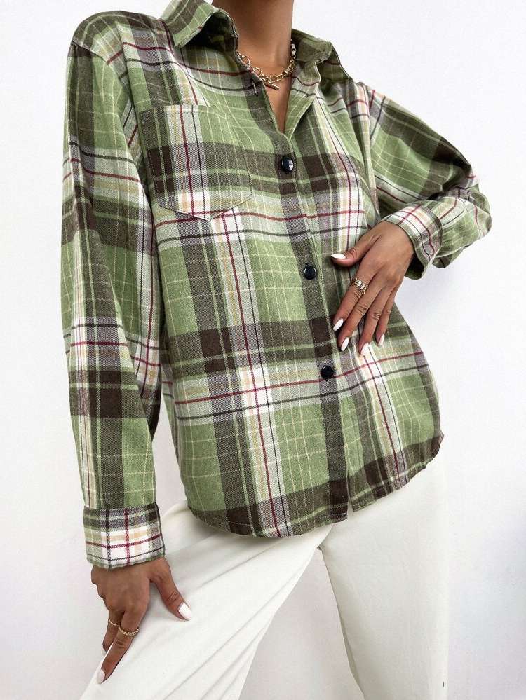 Plaid Regular Long Sleeve Women Clothing 592