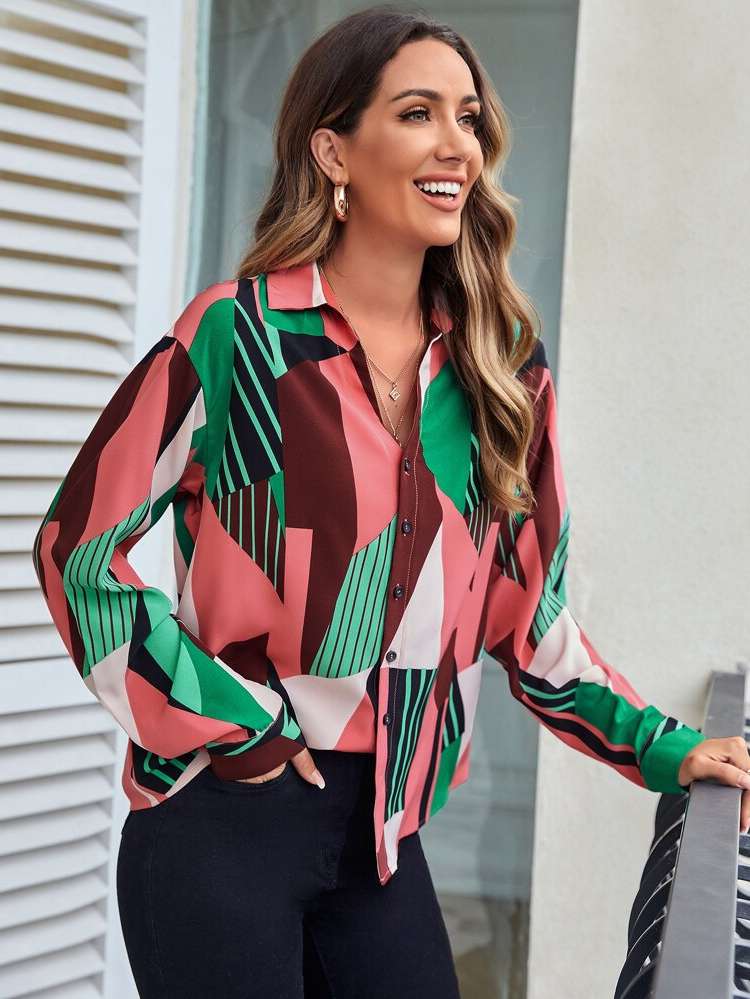  Multicolor Button Front Women Tops, Blouses  Tee 3451