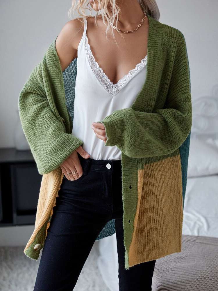 Short Rib-Knit Oversized Long Sleeve Women Cardigans 153