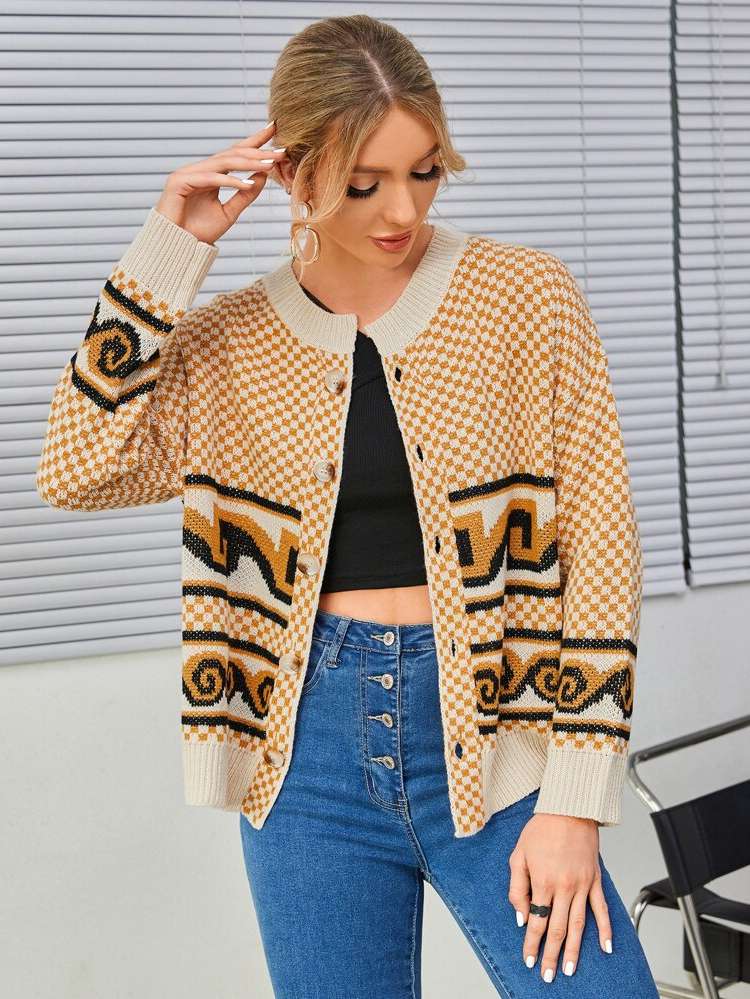  Graphic Round Neck Casual Women Cardigans 25