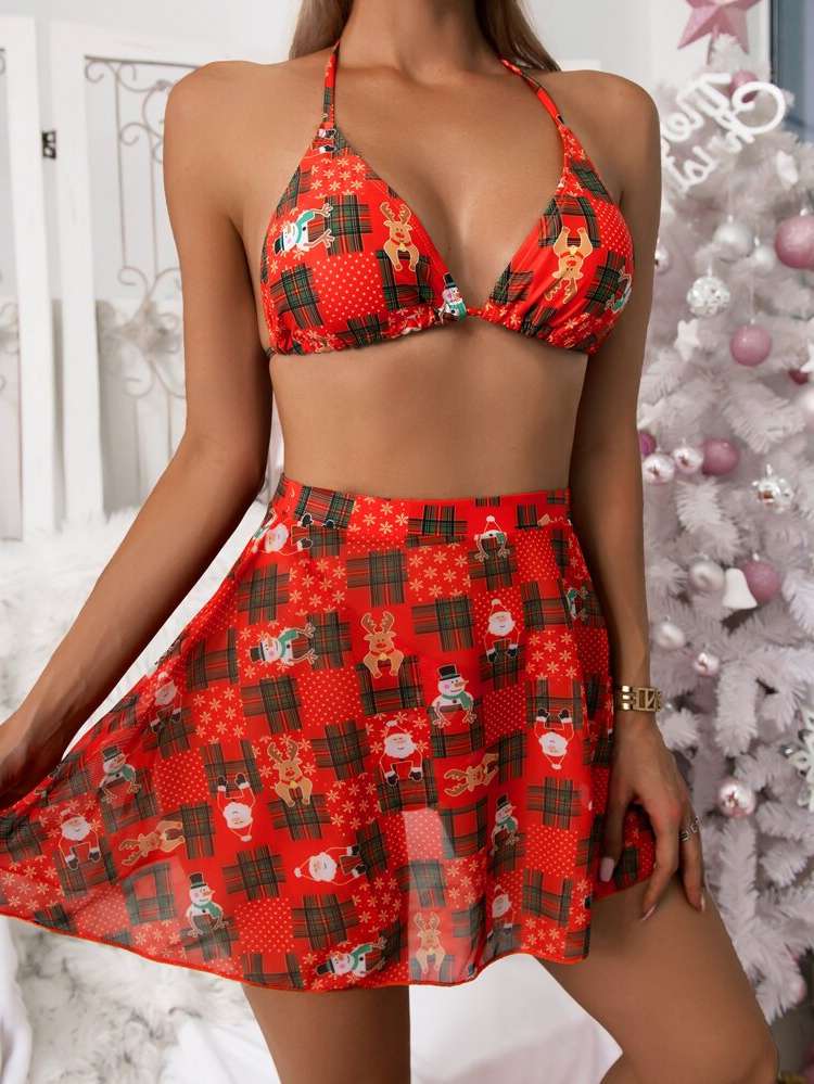  Christmas Halter Cute Women Swimwear 1187