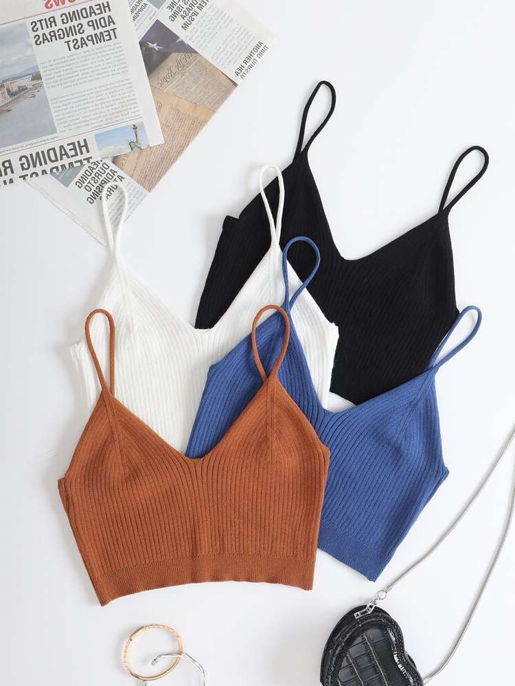 Crop Multicolor Plain Spaghetti Strap Women Clothing 7946