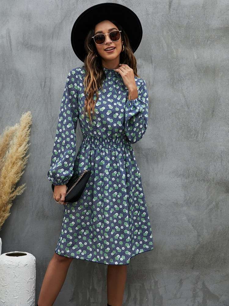  Floral Knee Length Long Sleeve Women Dresses 5124