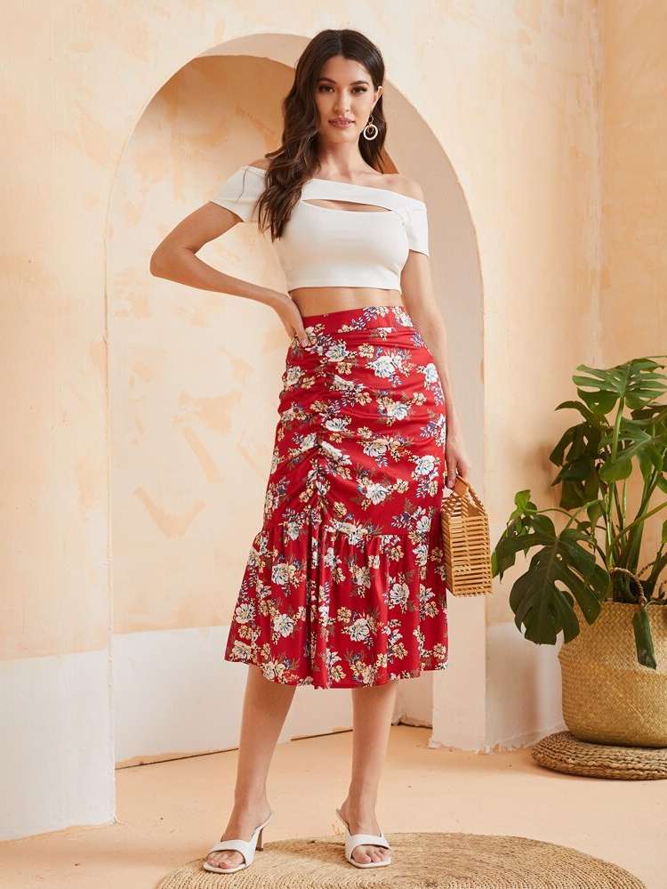 Ruched Floral Women Bottoms 448