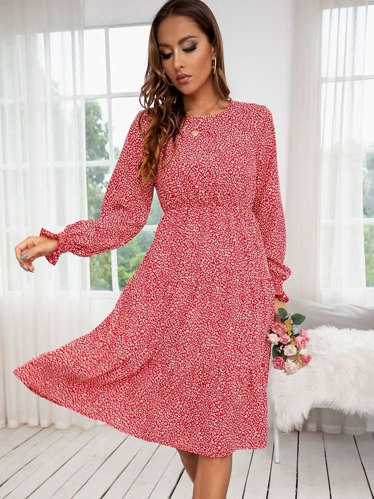 Knee Length Multicolor Long Sleeve Women Dresses 415