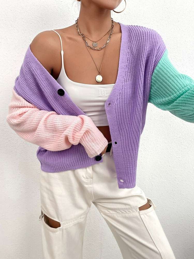 Casual Colorblock Multicolor Women Knitwear 9212