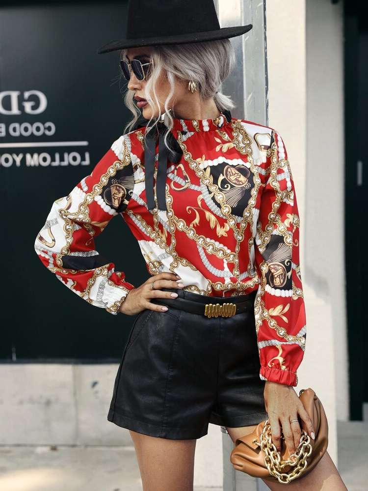 Elegant Stand Collar Long Sleeve Multicolor Women Blouses 7046