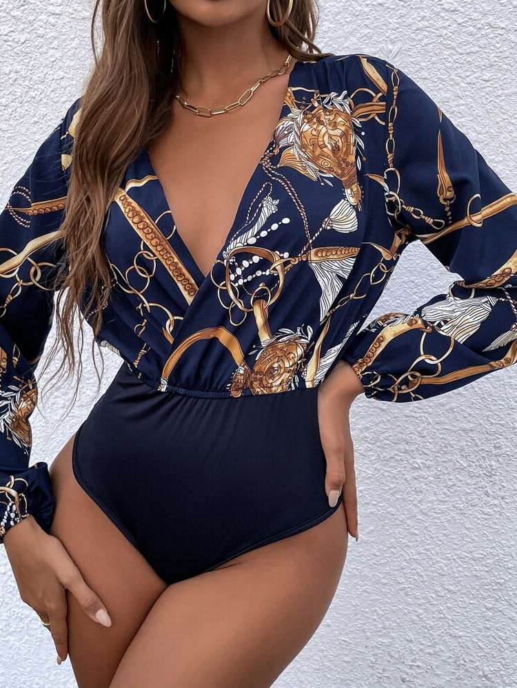 Deep V Neck  Multicolor Women Bodysuits 9022