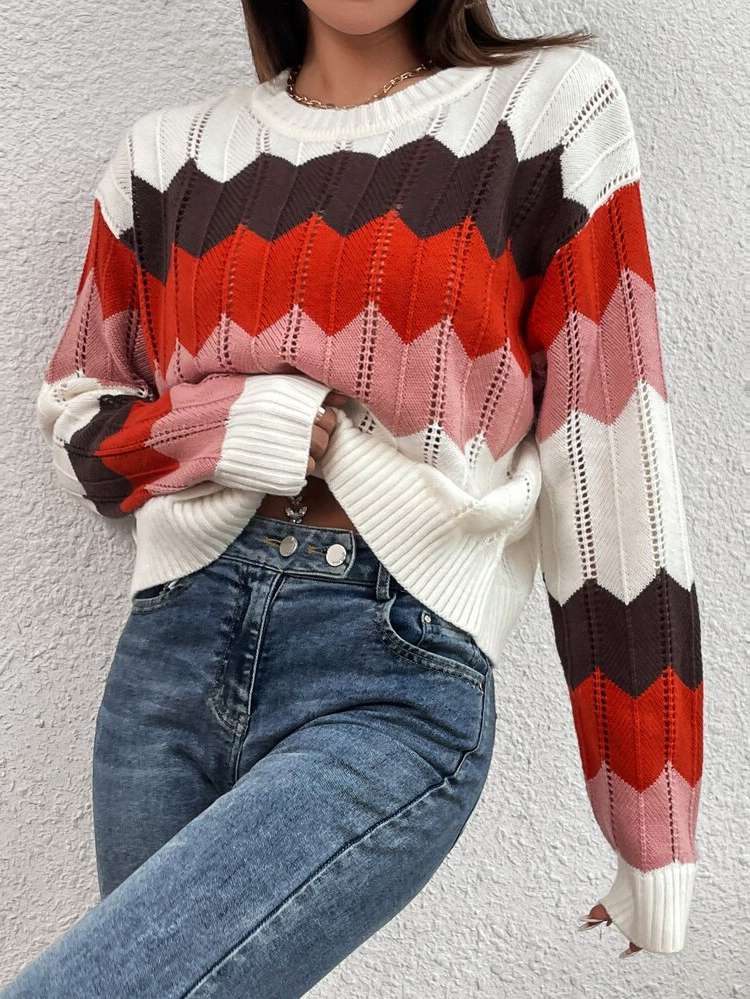  Multicolor Long Sleeve Regular Fit Women Sweaters 5566