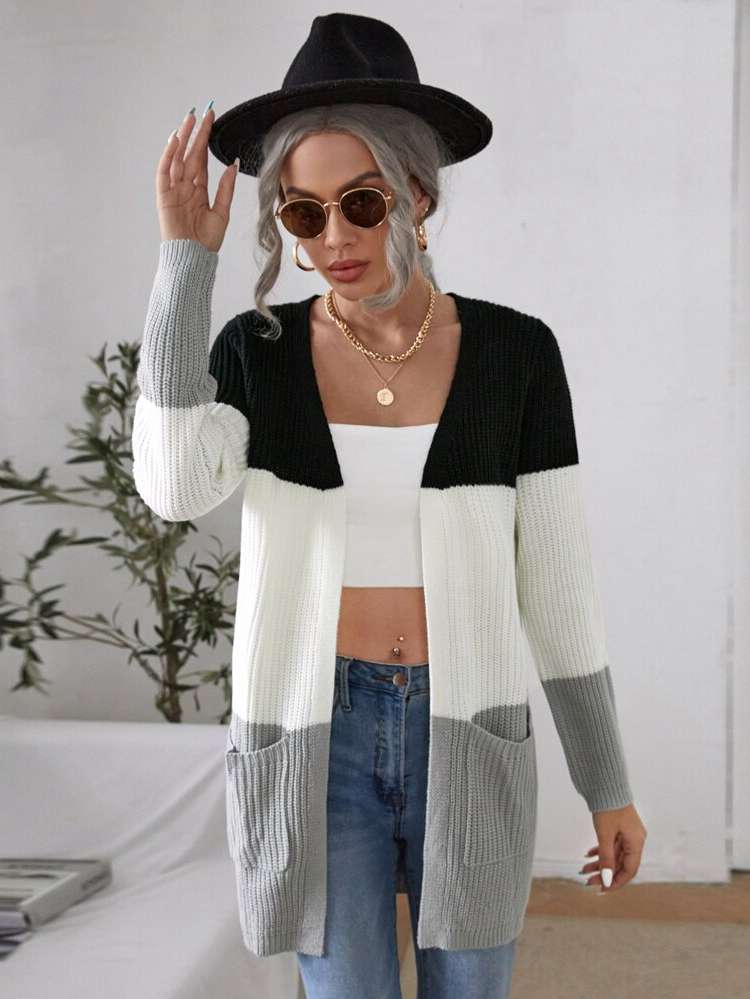 Casual Colorblock Long Sleeve Women Knitwear 1537