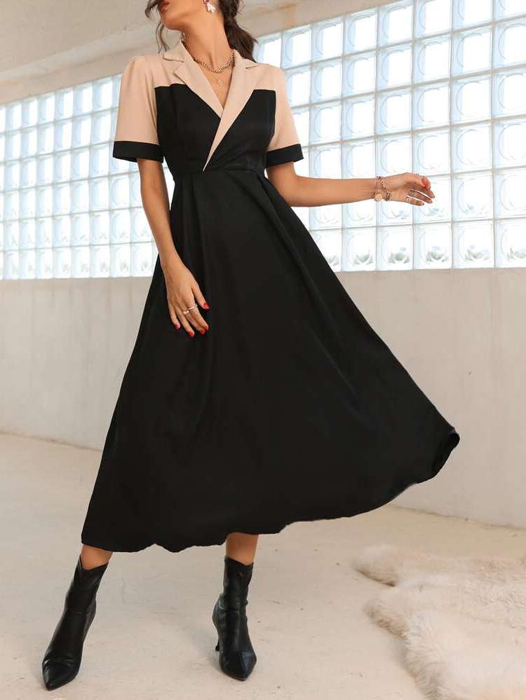  Colorblock Contrast Binding Women Dresses 174