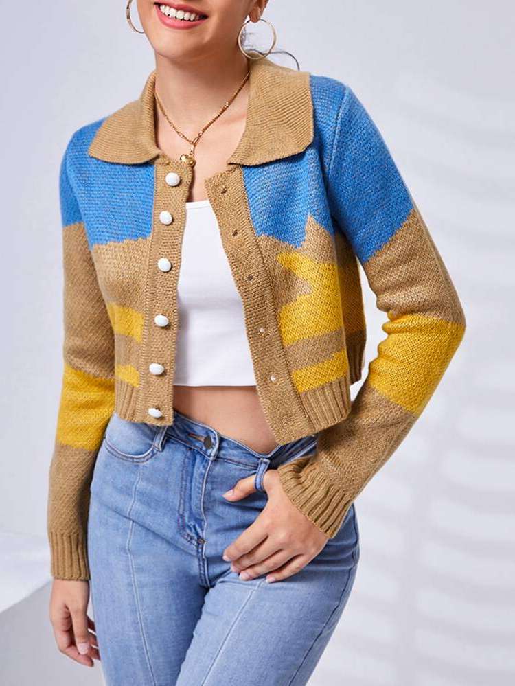 Crop Collar Regular Fit Women Cardigans 7015