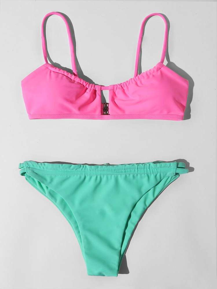 Casual Colorblock Spaghetti Strap Women Swimwear 6150