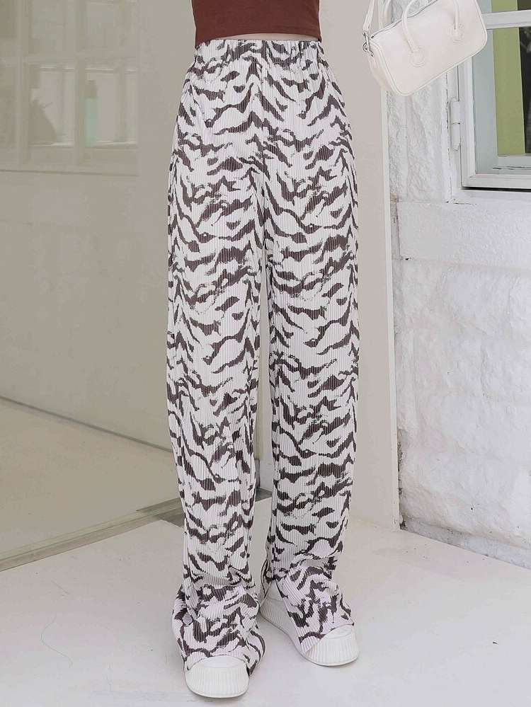 Split Long Multicolor All Over Print Women Bottoms 394