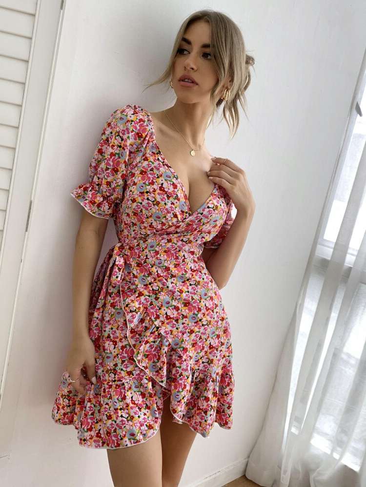  Boho Regular Fit Ditsy Floral Women Dresses 677