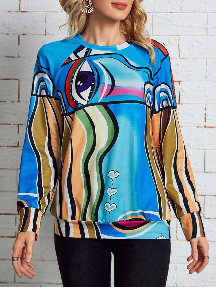 Round Neck Regular Multicolor Long Sleeve Women Clothing 798