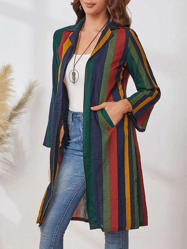 Multicolor Lapel Long Sleeve Women Outerwear 4768