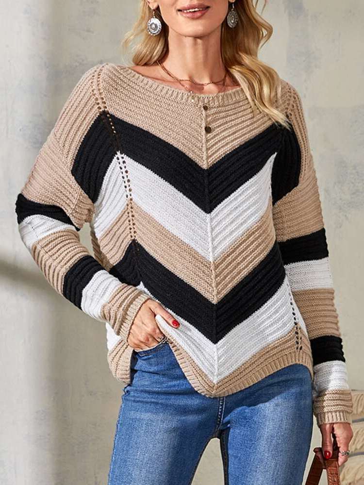  Multicolor Long Sleeve Round Neck Women Knitwear 8460