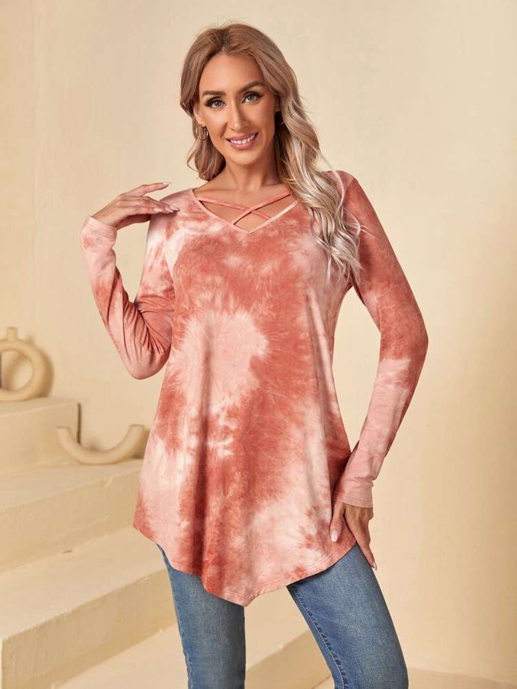 Regular Fit Asymmetrical Tie Dye Women T-Shirts 781