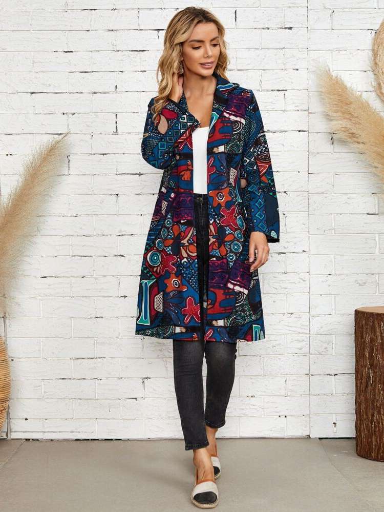 Long Sleeve Floral Multicolor Women Coats 6481