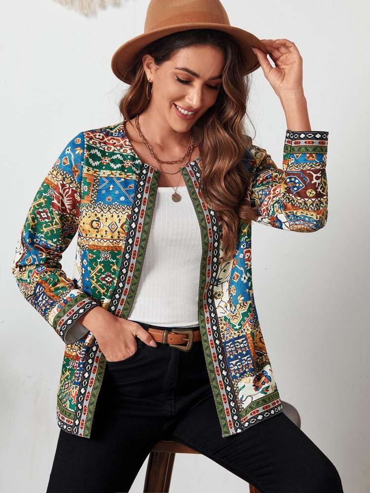  Short Patchwork Women Outerwear 6125