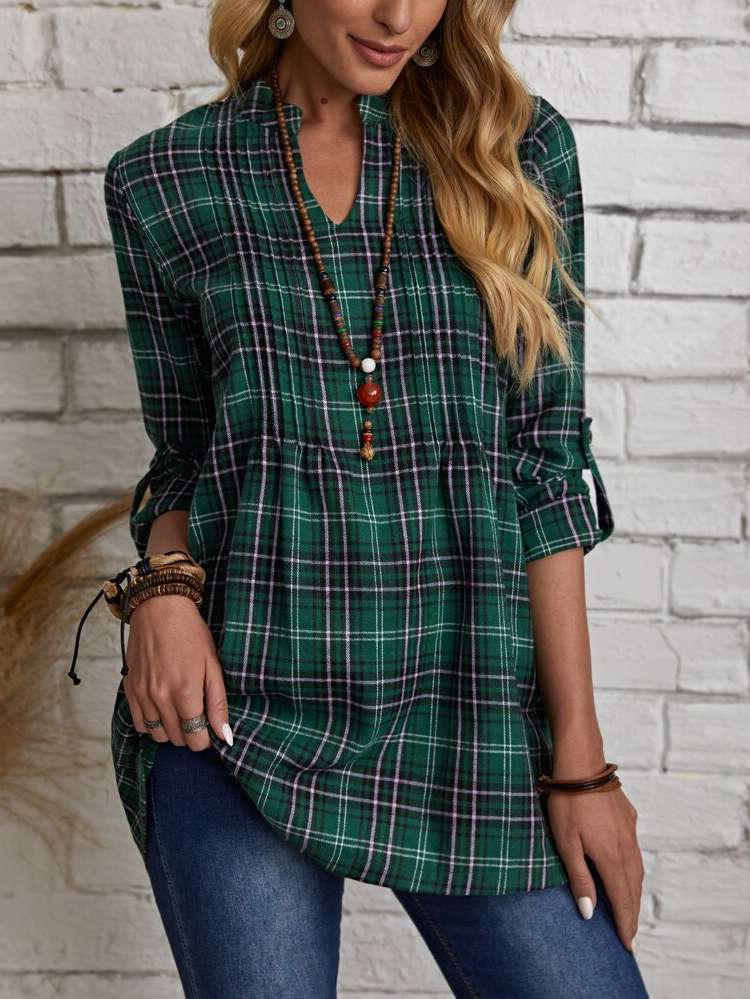 Multicolor Plaid Casual Women Clothing 5