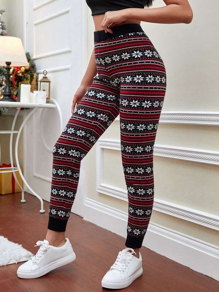 Cropped Geometric Casual Women Sweater Pants 6248