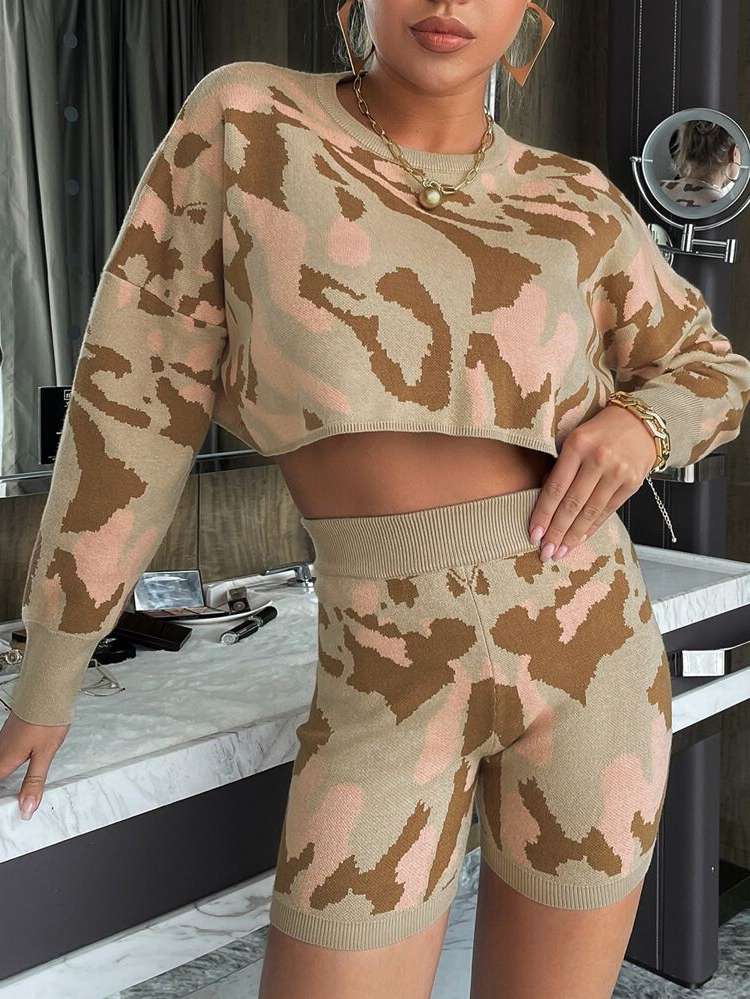  Regular Fit Camo Women Knitwear 9073