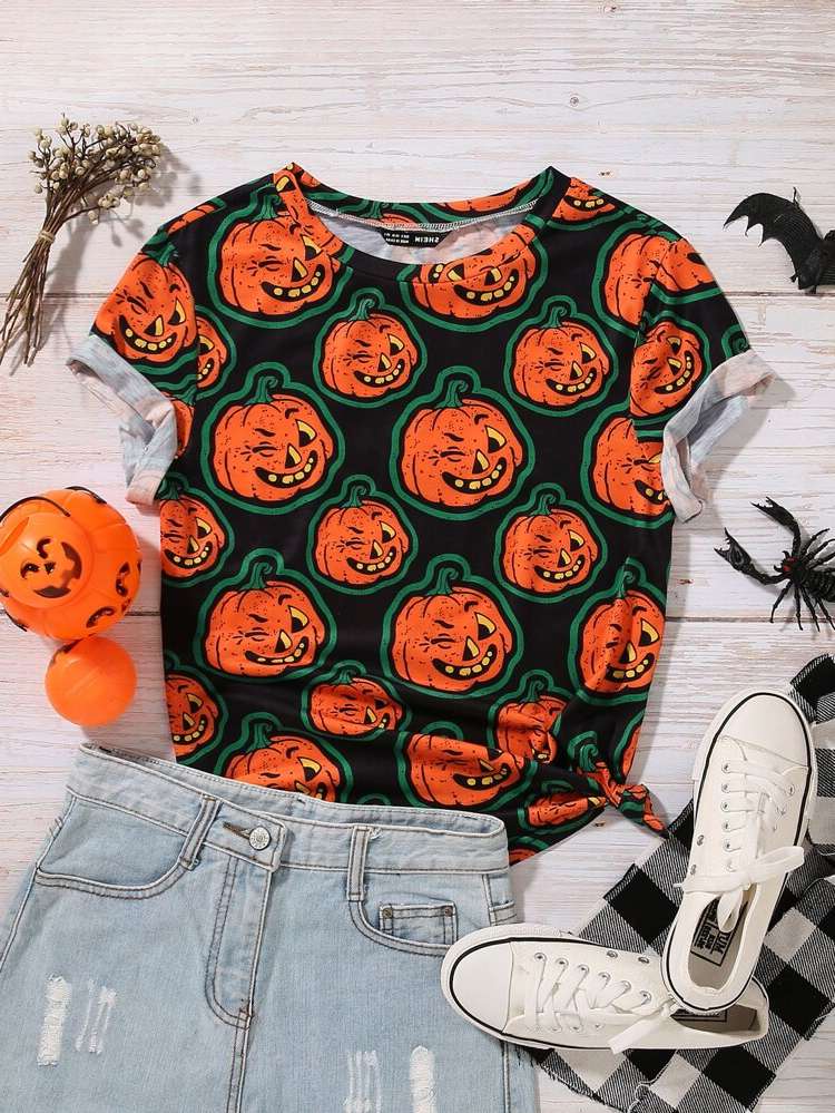  Short Sleeve Multicolor Halloween Women T-Shirts 1893