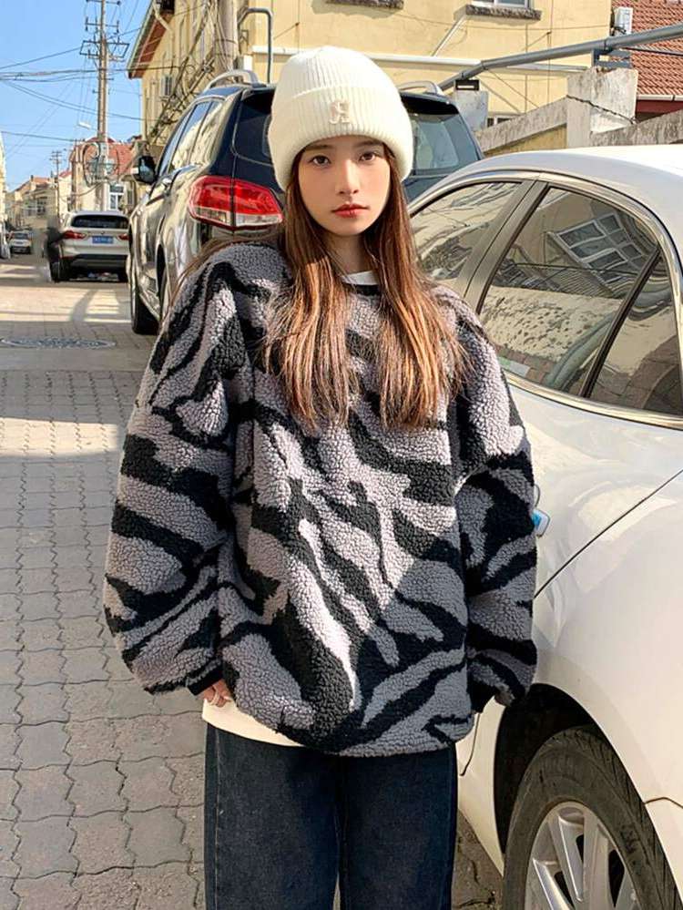  Oversized Zebra Stripe Women Sweatshirts 849