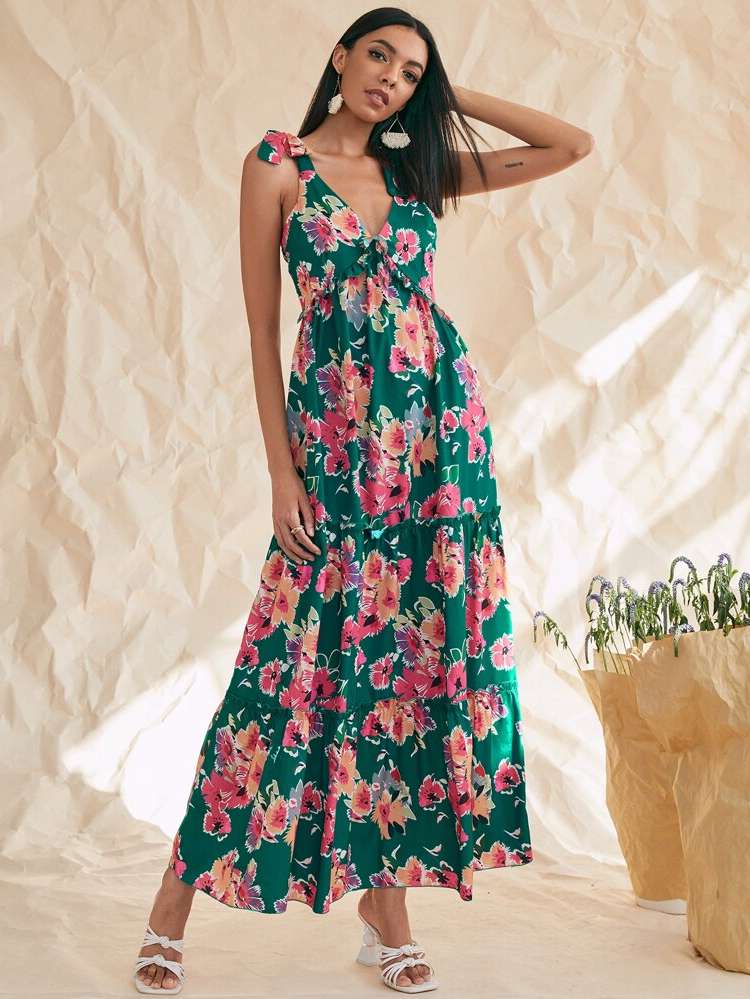 Sleeveless Frill Multicolor Maxi Women Clothing 5662