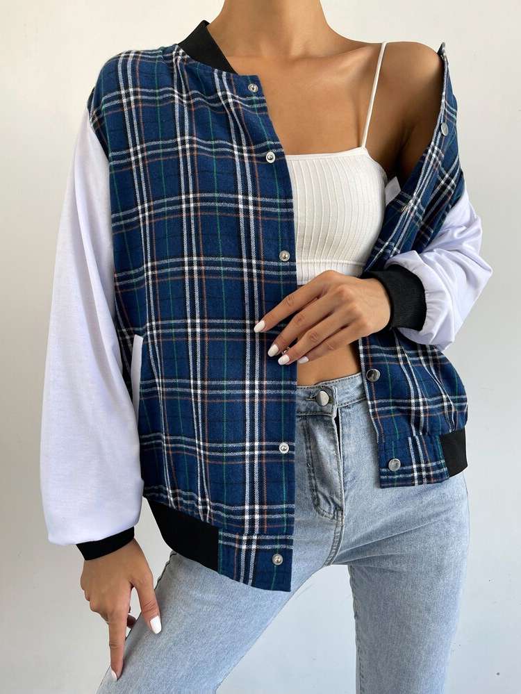 Plaid Multicolor Preppy Long Sleeve Women Jackets 902