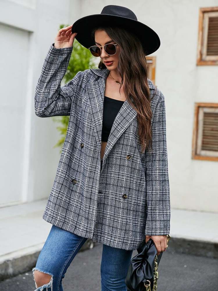 Plaid Elegant Regular Fit Women Overcoats 812