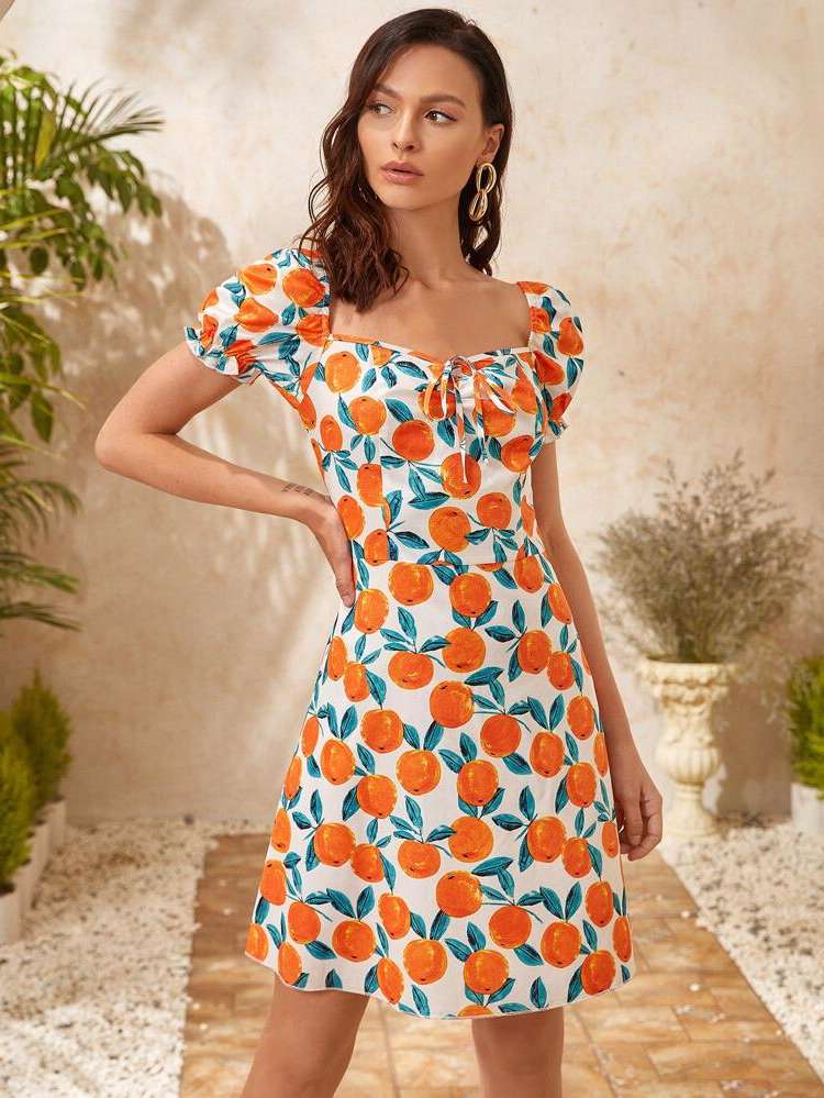 Multicolor Fruit&Vegetable Short Sleeve Women Dresses 1305