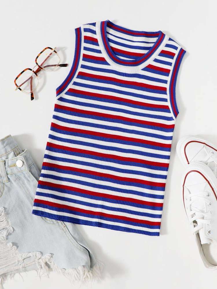 Striped Multicolor Slim Fit Women Clothing 3471