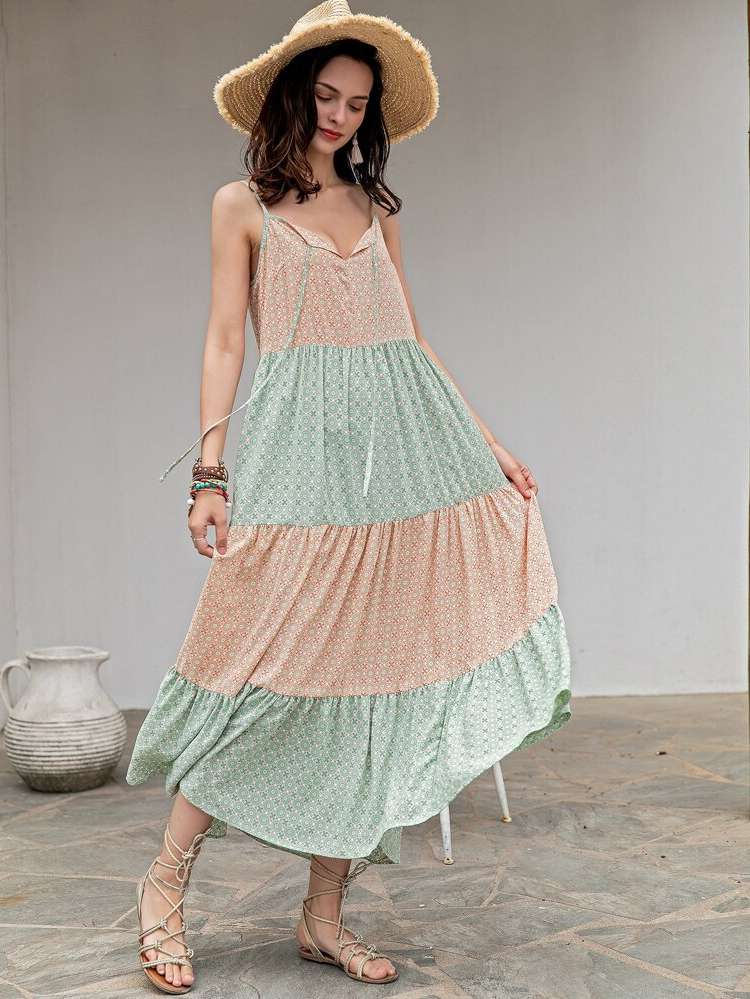  Tiered Layer Regular Fit Long Women Dresses 5617