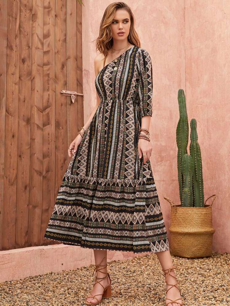 Multicolor Ruffle Hem Boho Women Clothing 450