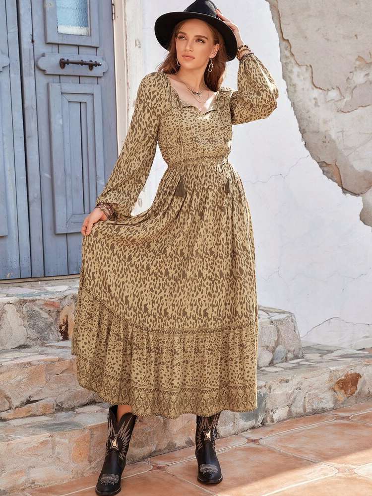  Long Sleeve Regular Fit Ruffle Hem Women Dresses 2450