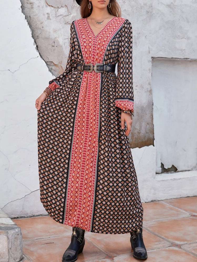 Maxi Long Sleeve Multicolor Women Dresses 5275