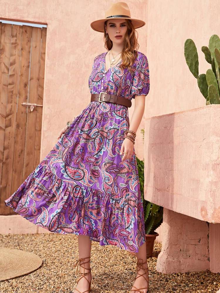 Regular Fit Multicolor Long V neck Women Dresses 4260